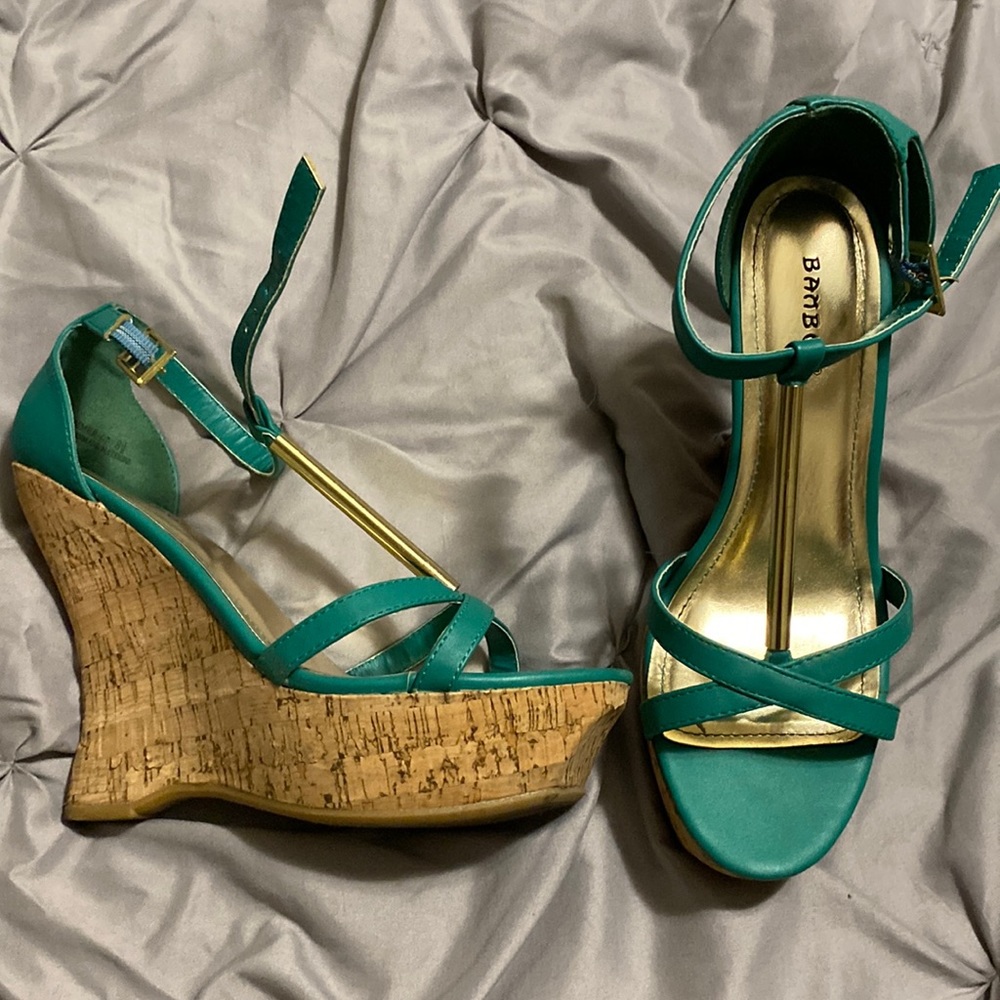 Turquoise/ cork wedge sandal!